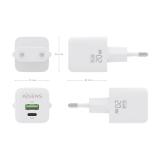 AISENS - Cargador GaN 20W, 1xUSB-C PD3.0 QC4.0, 1xUSB-A QC3.0, Blanco - ASCH-20W2P010-W