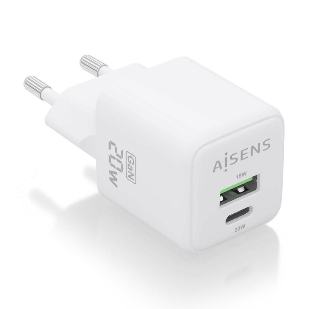 AISENS - Cargador GaN 20W, 1xUSB-C PD3.0 QC4.0, 1xUSB-A QC3.0, Blanco - ASCH-20W2P010-W