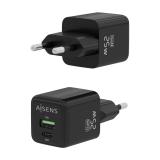 AISENS - Cargador GaN 25W, 1xUSB-C PD3.0 QC4.0, 1xUSB-A QC3.0, Negro
