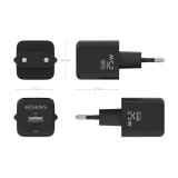 AISENS - Cargador GaN 25W, 1xUSB-C PD3.0 QC4.0, 1xUSB-A QC3.0, Negro