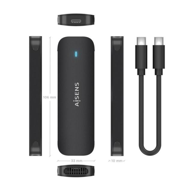 AISENS - Caja Externa M.2 (NGFF) ASM2-024B NVMe a USB3.2 Gen2, Negra