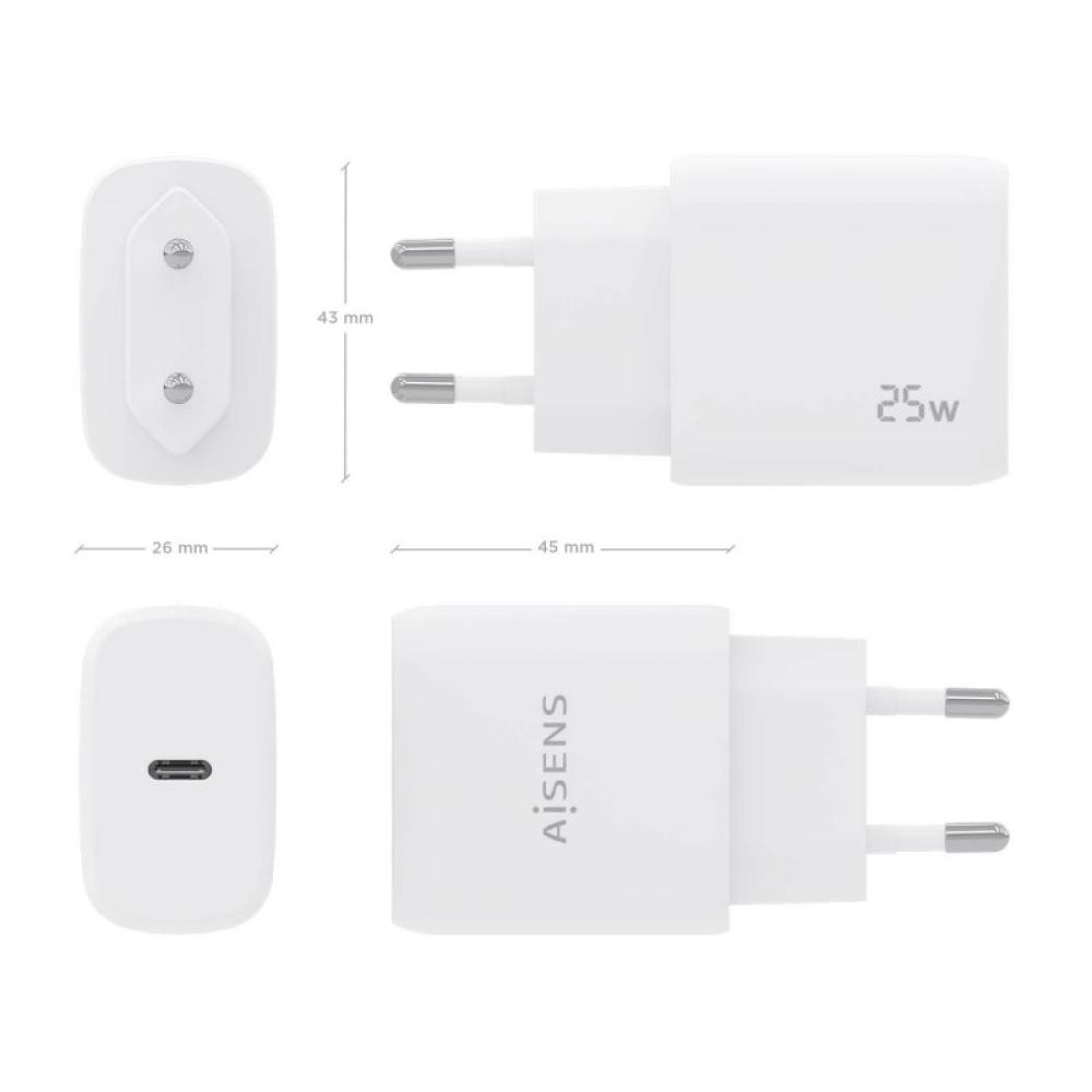 AISENS - Cargador USB-C PD3.0 1 Puerto 1xUSB-C 25W, Blanco