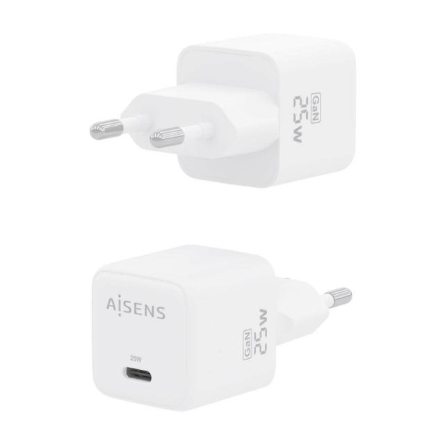 AISENS - Cargador GaN 25W, 1xUSB-C PD3.0 QC4.0, Blanco