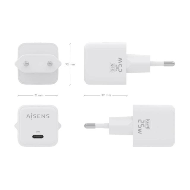 AISENS - Cargador GaN 25W, 1xUSB-C PD3.0 QC4.0, Blanco