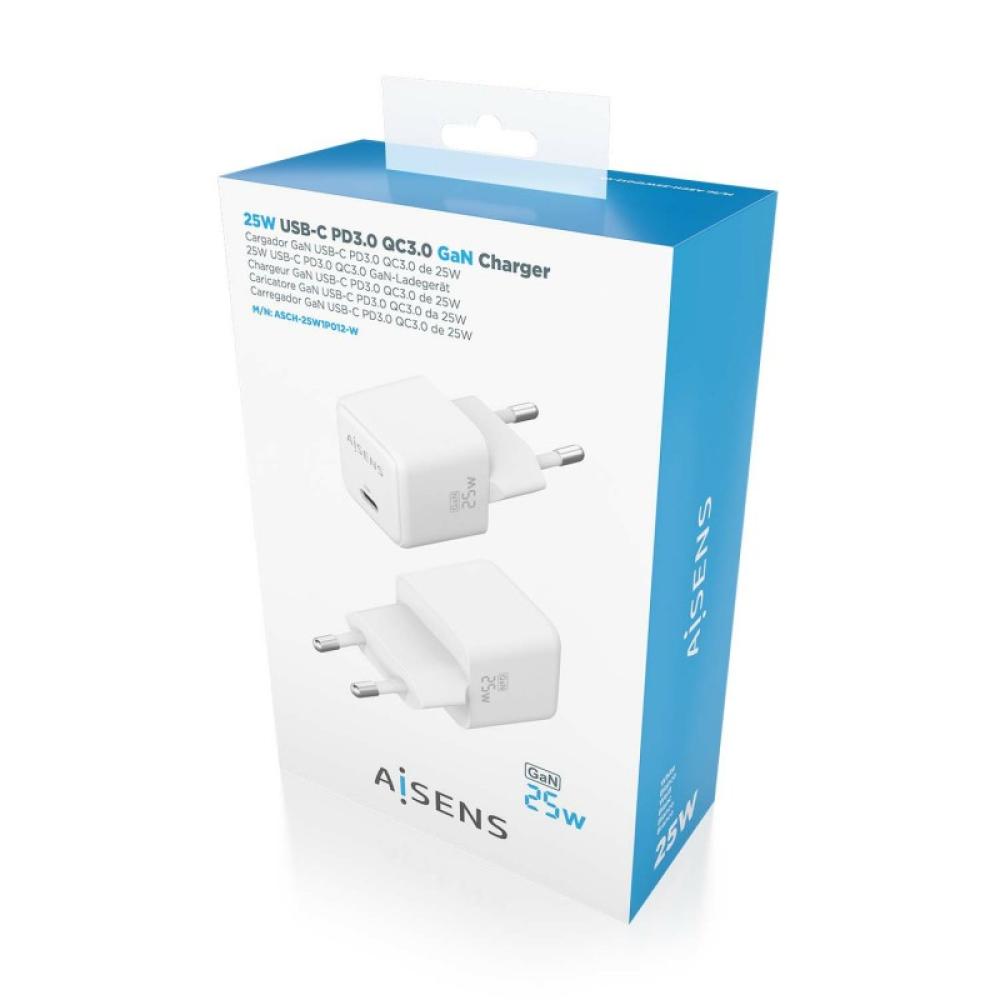 AISENS - Cargador GaN 25W, 1xUSB-C PD3.0 QC4.0, Blanco