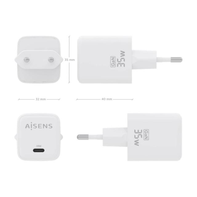 AISENS - Cargador GaN 35W, 1xUSB-C PD3.0 QC4.0, Blanco - ASCH-35W1P016-W