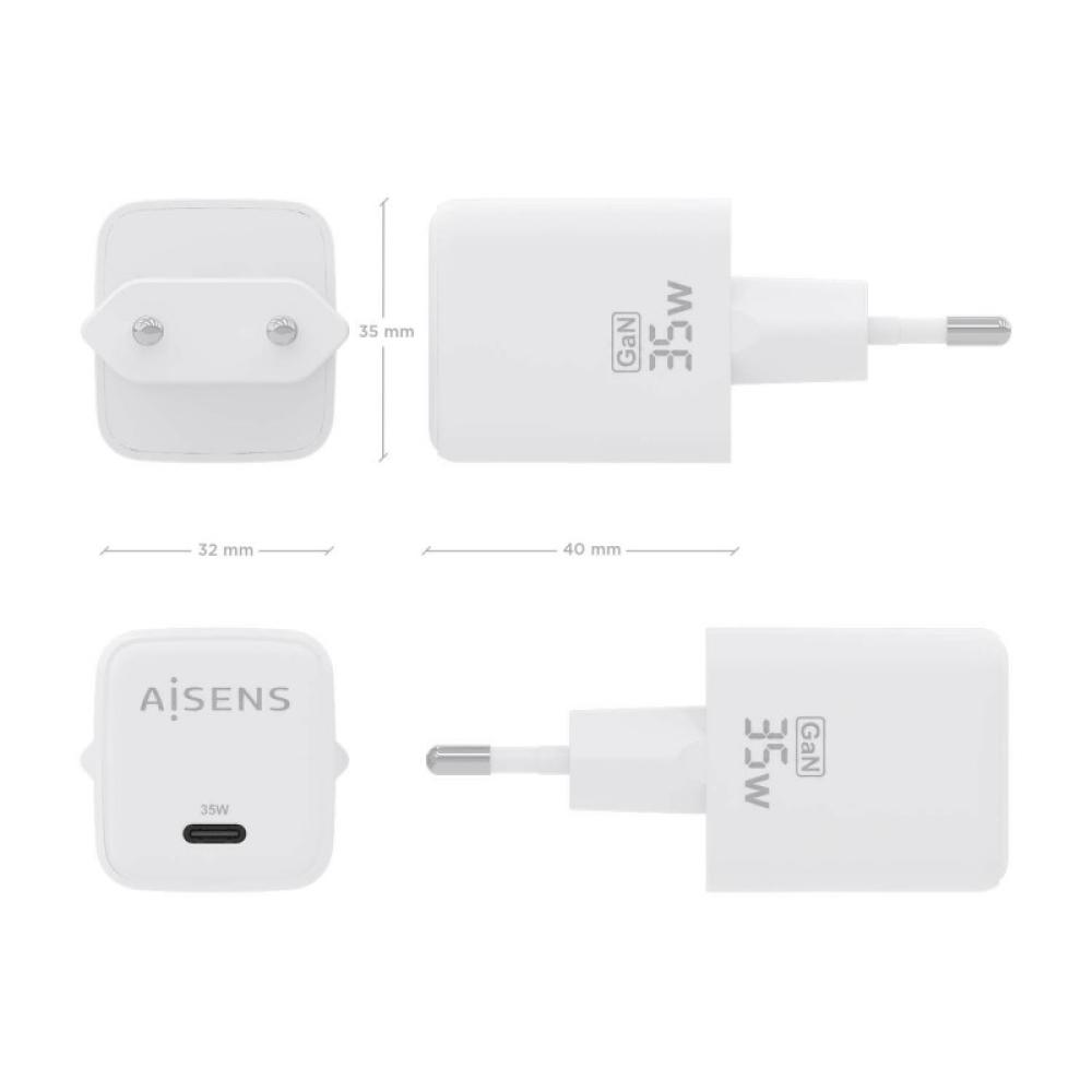 AISENS - Cargador GaN 35W, 1xUSB-C PD3.0 QC4.0, Blanco - ASCH-35W1P016-W