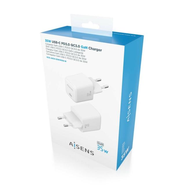 AISENS - Cargador GaN 35W, 1xUSB-C PD3.0 QC4.0, Blanco - ASCH-35W1P016-W
