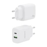 AISENS - Cargador 25W, 1xUSB-C PD3.0, 1xUSB-A QC3.0, Blanco