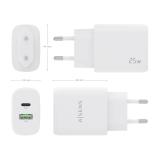 AISENS - Cargador 25W, 1xUSB-C PD3.0, 1xUSB-A QC3.0, Blanco