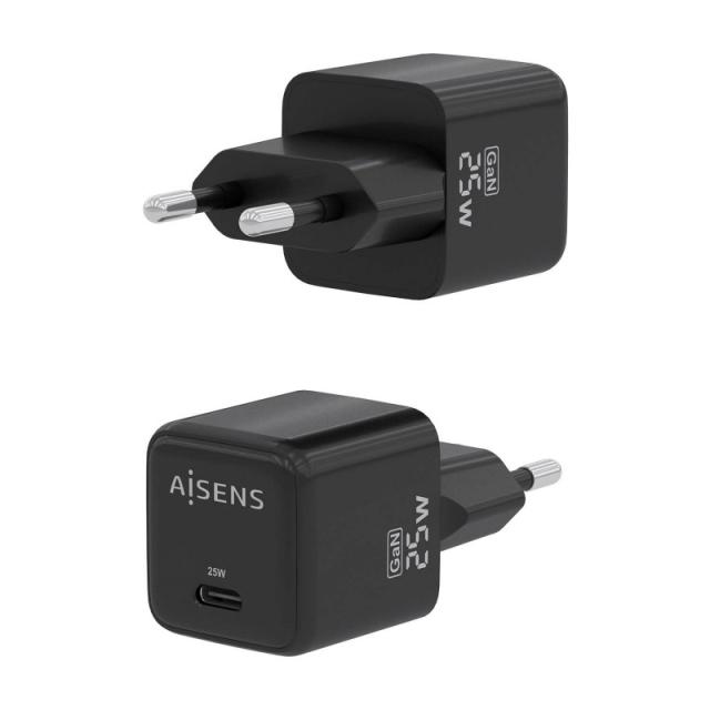 AISENS - Cargador GaN 25W, 1xUSB-C PD3.0 QC4.0, Negro