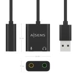 AISENS - Conversor USB-A a Audio 48KHz, USB-A/M-2xJack 3.5/H, Negro, 10 cm