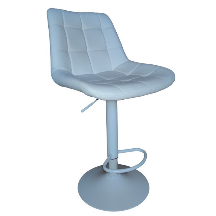 Taburete IVONNE, metal blanco, tapizado similpiel blanca