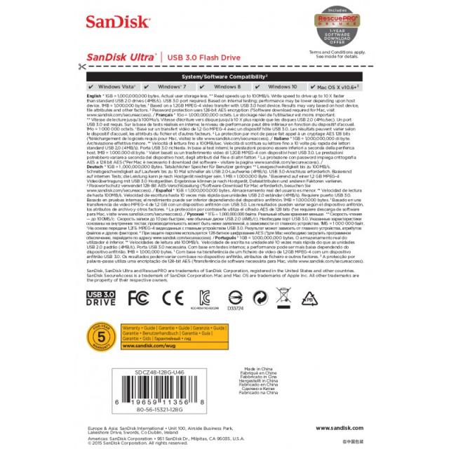 SanDisk - Ultra unidad flash USB 128 GB USB tipo A 3.2 Gen 1 (3.1 Gen 1) Negro