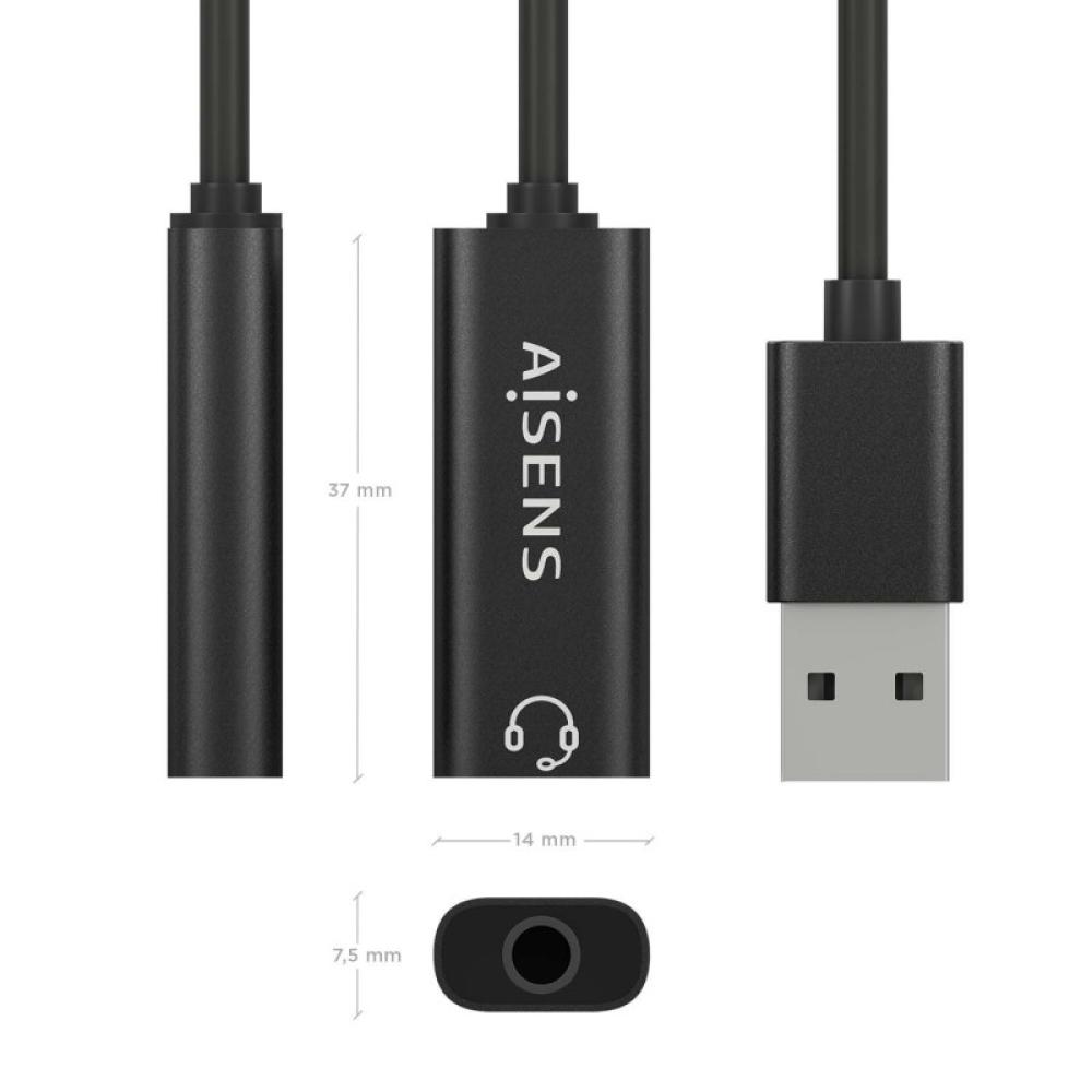 AISENS - Conversor USB-A a Audio 48KHz, USB-A/M-Jack 3.5/H, Negro, 10 cm