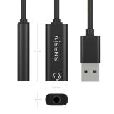 AISENS - Conversor USB-A a Audio 48KHz, USB-A/M-Jack 3.5/H, Negro, 10 cm