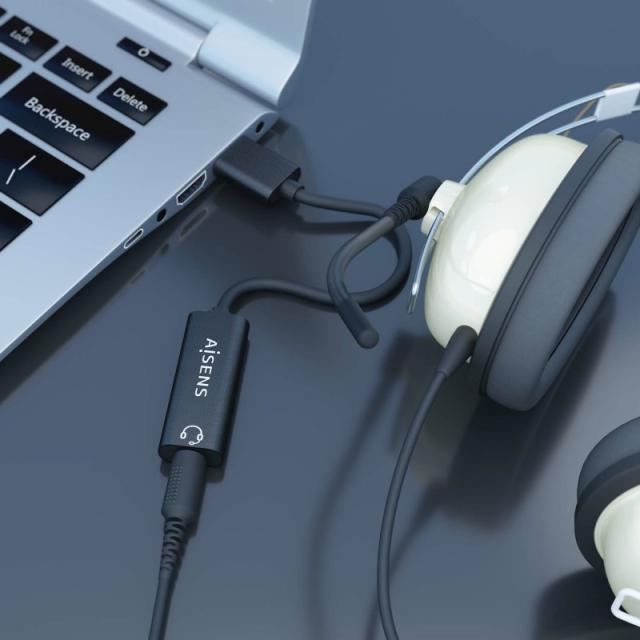 AISENS - Conversor USB-A a Audio 48KHz, USB-A/M-Jack 3.5/H, Negro, 10 cm