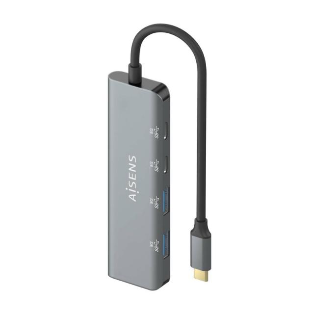 AISENS - Hub USB 3.2 Gen1 5G USB-C, USB-C/M-2xUSB-C/H-2xUSB-A/H, Gris, 15 cm