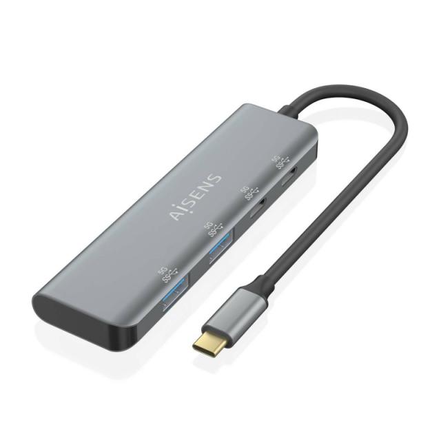 AISENS - Hub USB 3.2 Gen1 5G USB-C, USB-C/M-2xUSB-C/H-2xUSB-A/H, Gris, 15 cm