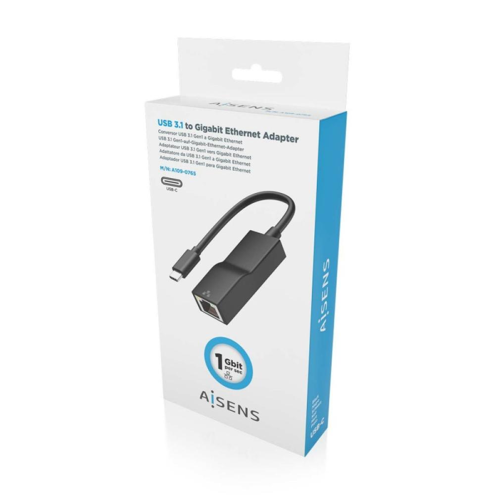 AISENS - Conversor USB3.1 Gen1 USB-C a Ethernet Gigabit 10/100/1000 Mbps, Negro, 11 cm