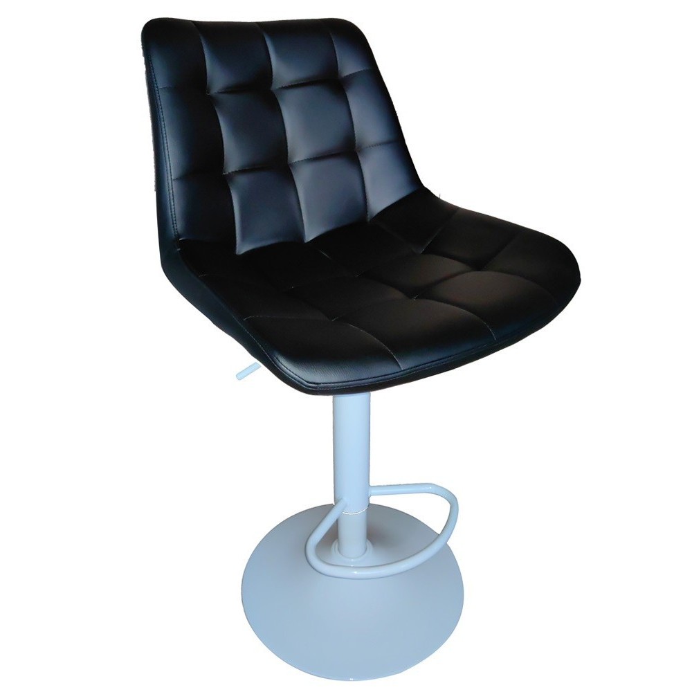 Taburete IVONNE, metal blanco, tapizado similpiel negra