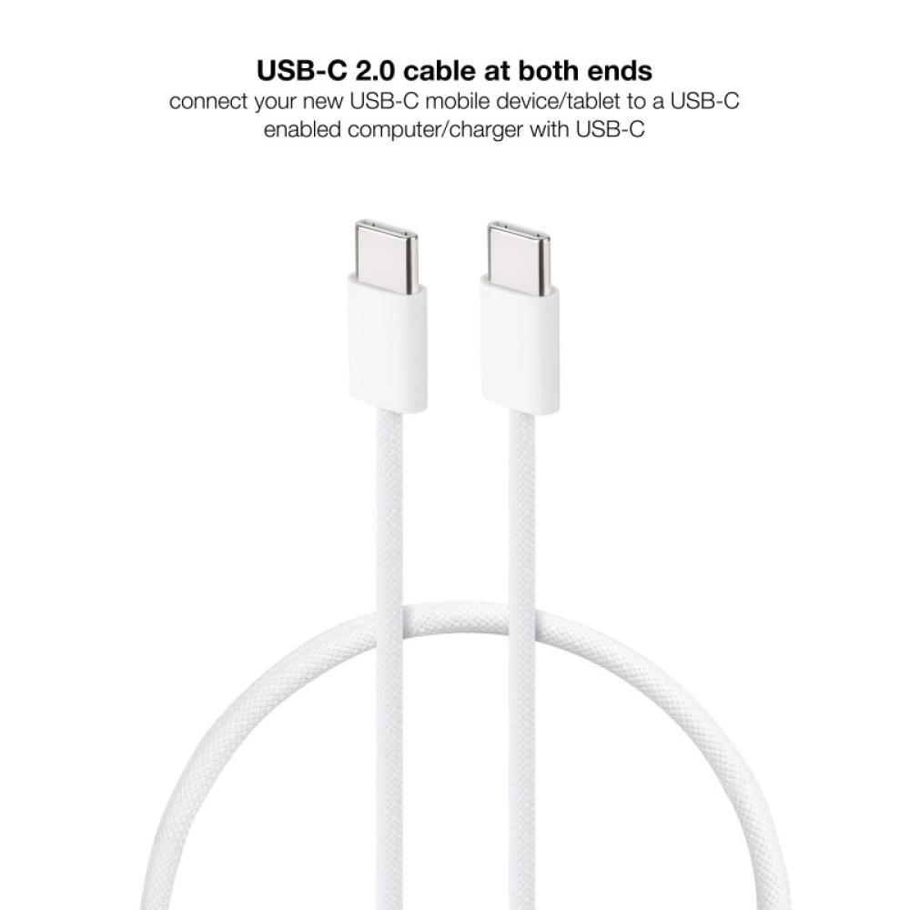 Nanocable - Cable USB-C 2.0 60W 3A, USB-C/M-USB-C/M, Blanco, 1 m