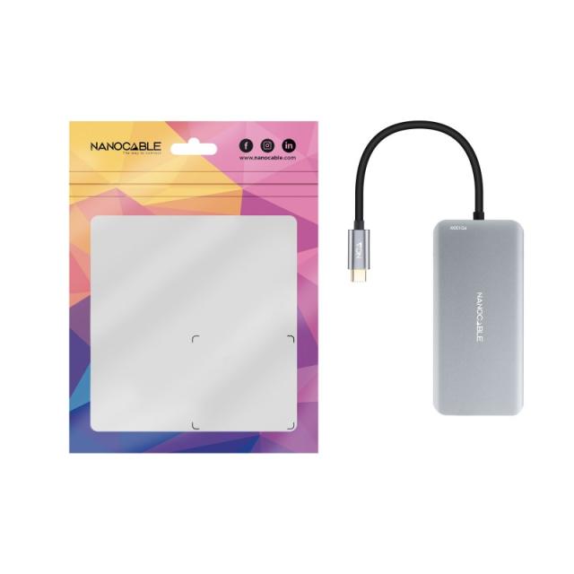 Nanocable - HUB USB-C 9 en 1, Conversor USB-C a 3 x USB-A + 2 x HDMI + RJ45 + TF + SD + USB-C PD 100W, Aluminio, 15 cm, Gris
