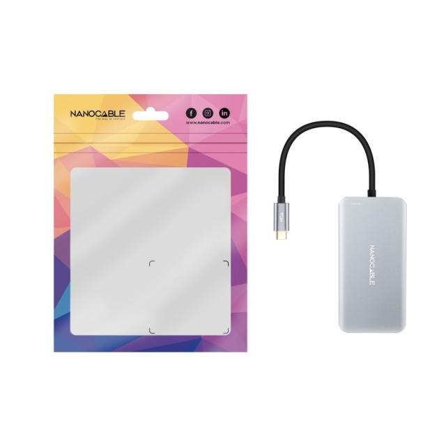 Nanocable - HUB USB-C 5 en 1, Conversor 3.2 GEN1 5G a 3 x USB-A 3.0 + USB-C + USB-C PD 100W, Aluminio, 15 cm, Gris