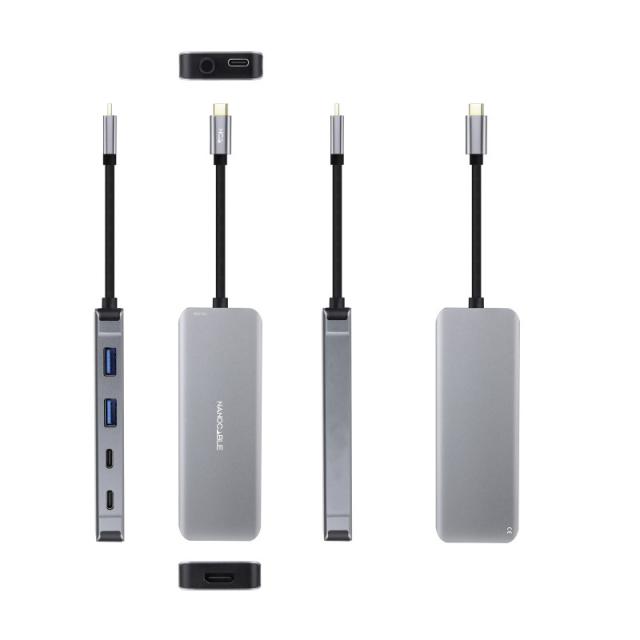 Nanocable - HUB USB-C 6 en 1, Conversor USB-C 3.2 GEN1 5G a 2 x USB-A + 2 x USB-C + HDMI + USB-C PD 100W, Aluminio, 15 cm, Gris