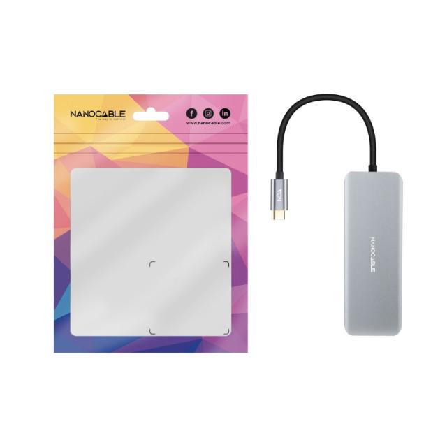 Nanocable - HUB USB-C 6 en 1, Conversor USB-C 3.2 GEN1 5G a 2 x USB-A + 2 x USB-C + HDMI + USB-C PD 100W, Aluminio, 15 cm, Gris