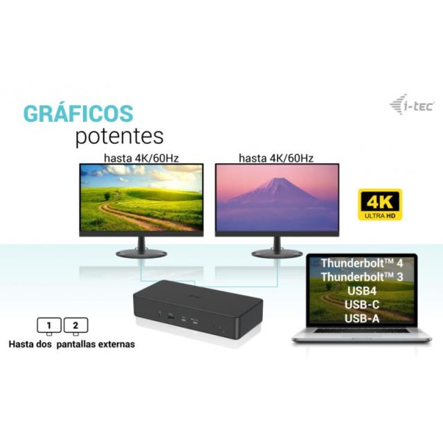 i-tec - USB 3.0 / USB-C / Thunderbolt 3 Professional Dual 4K Display Docking Station Generation 2 + Power Delivery 100W