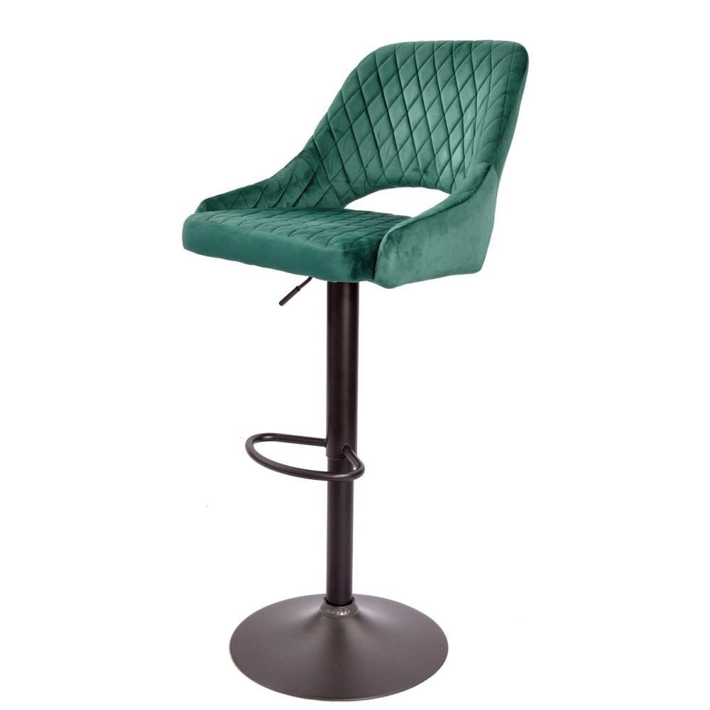 Taburete YASUR, regulable, metal negro, tapizado velvet 56 verde oscuro