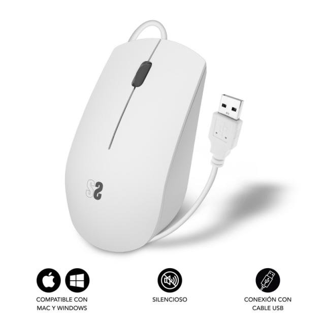 SUBBLIM - Ratón Business Silencioso con cable USB 1200 DPI Blanco