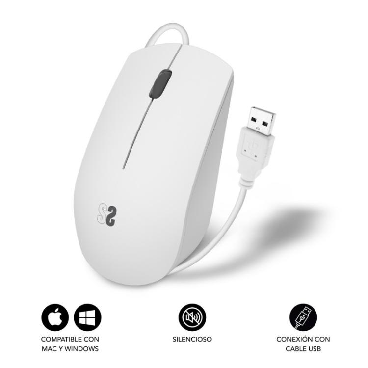SUBBLIM - Ratón Business Silencioso con cable USB 1200 DPI Blanco