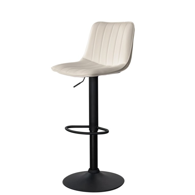 Taburete YUCCA, regulable, metal negro, tapizado similpiel blanca