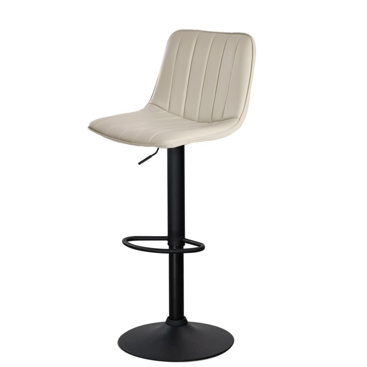 Taburete YUCCA, regulable, metal negro, tapizado similpiel gris claro