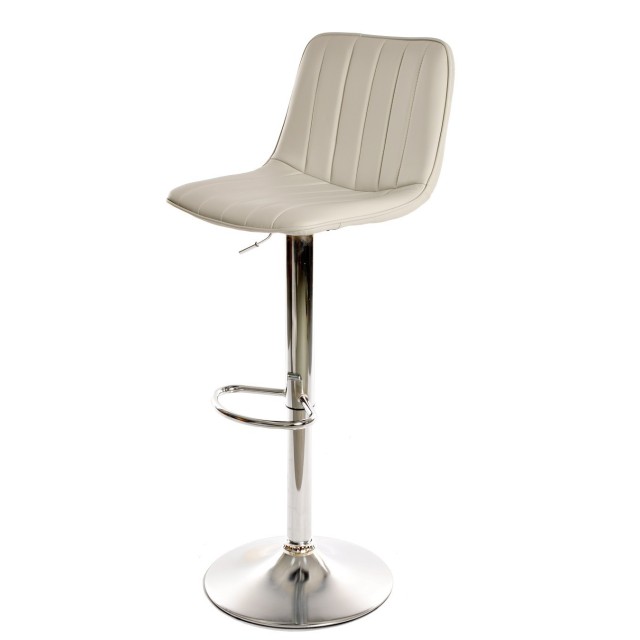 Taburete YUCCA, regulable, metal cromado, tapizado similpiel gris claro