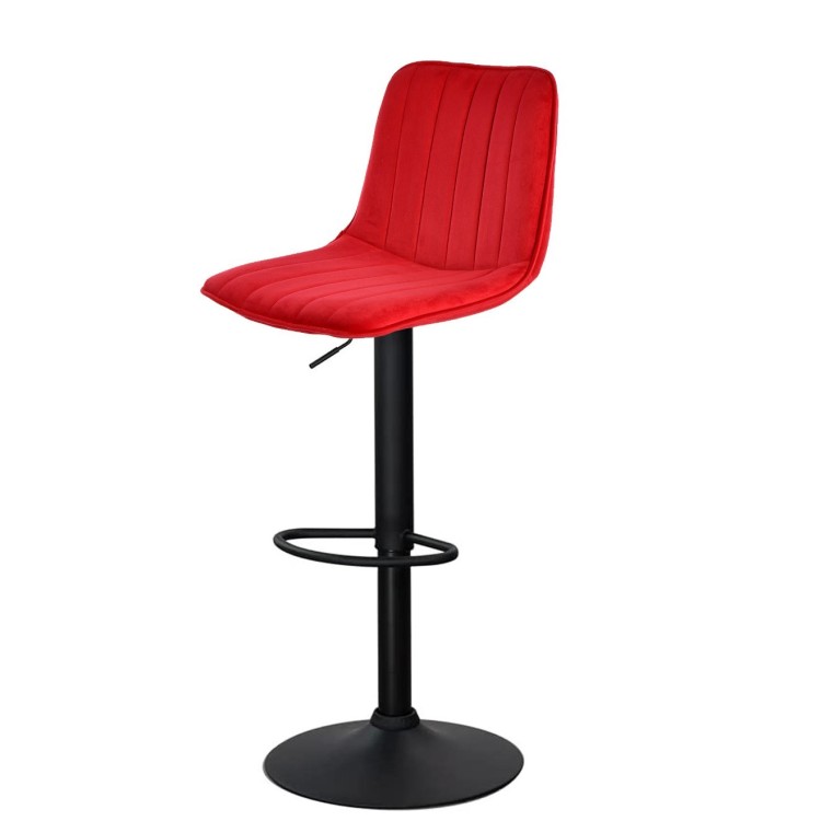 Taburete YUCCA, regulable, metal negro, tapizado velvet rojo