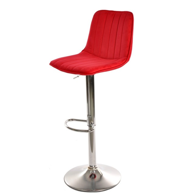 Taburete YUCCA, regulable, metal cromado, tapizado velvet rojo