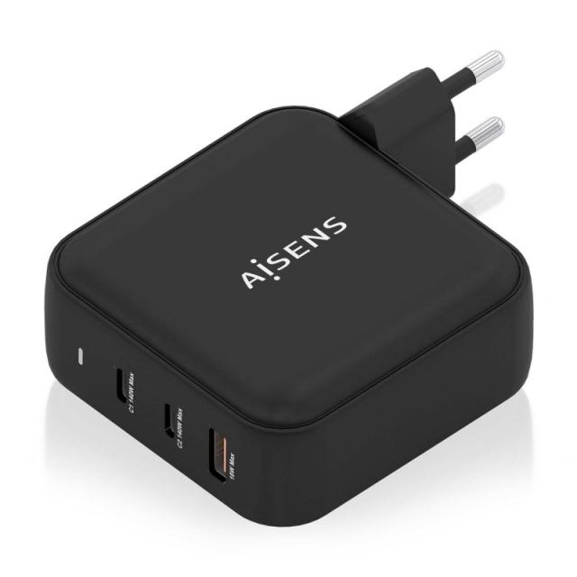 AISENS - Cargador GaN 140W, 2xUSB-C PD3.1 QC4.0, 1xUSB-A QC3.0, Negro