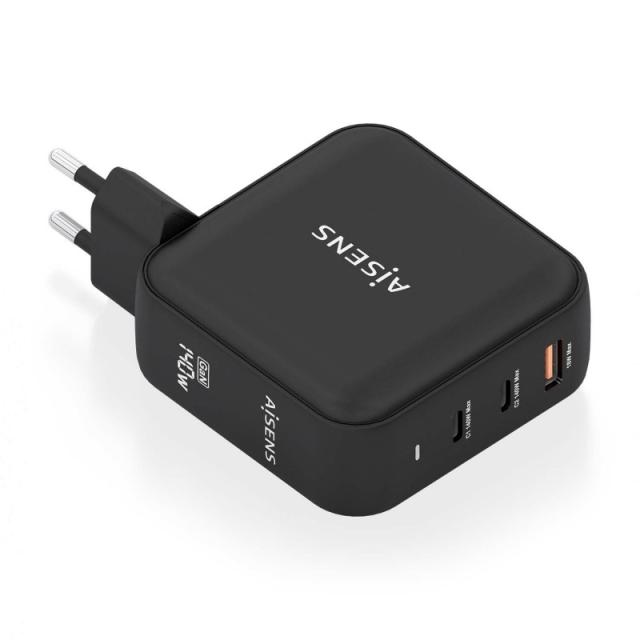 AISENS - Cargador GaN 140W, 2xUSB-C PD3.1 QC4.0, 1xUSB-A QC3.0, Negro