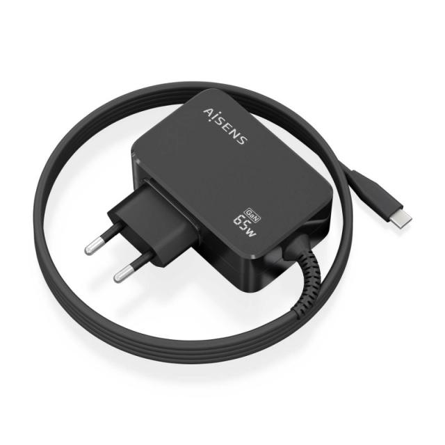 AISENS - Cargador GaN 65W PD3.0 1xUSB-C 1.8m, Negro