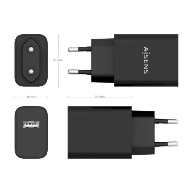 AISENS - Cargador USB 10W alta eficiencia, 5V/2A, Negro - A110-0854
