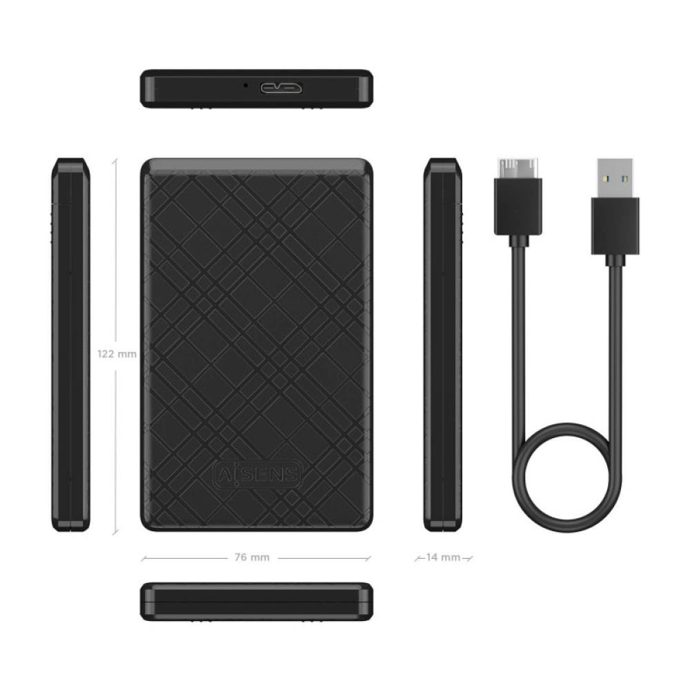AISENS - Caja Externa 2,5" ASE-2522B 9.5mm SATA a USB 3.0/USB3.1 Gen1, Negra