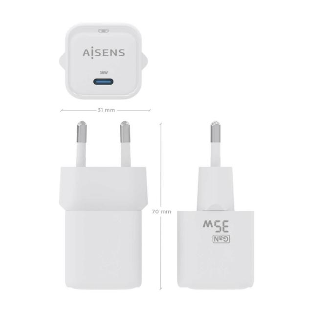AISENS - Cargador GaN 35W, 1xUSB-C PD3.0 QC4.0, Blanco - ASCH-35W1P022-W