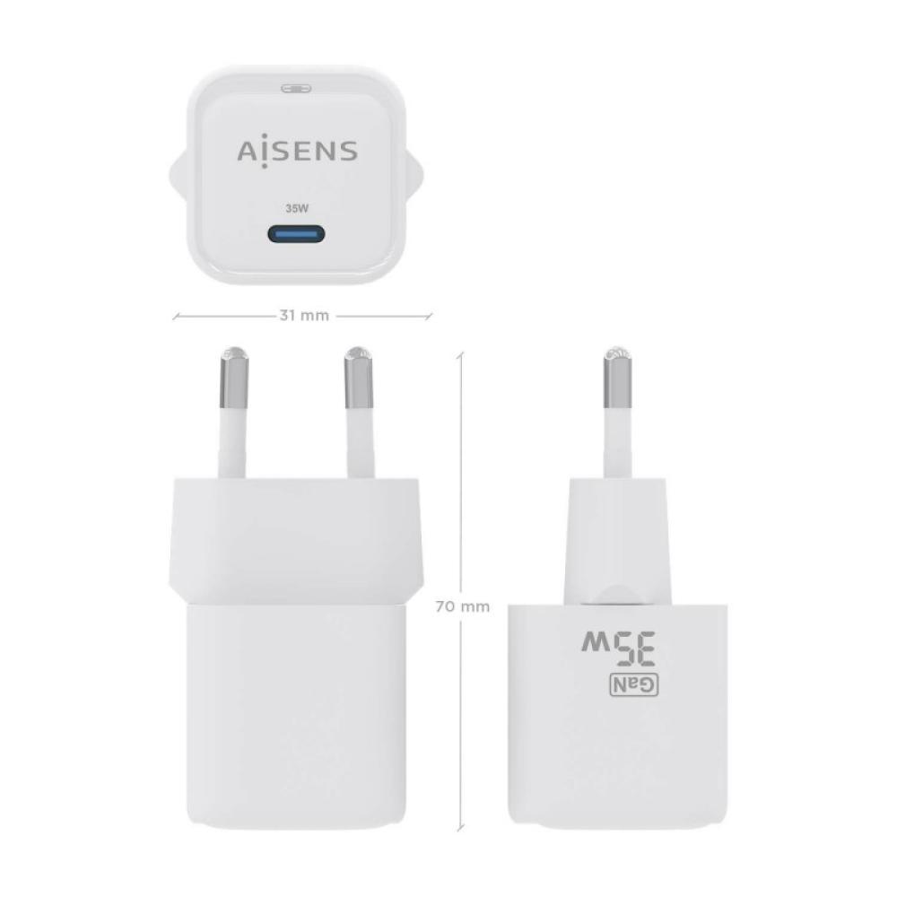 AISENS - Cargador GaN 35W, 1xUSB-C PD3.0 QC4.0, Blanco - ASCH-35W1P022-W