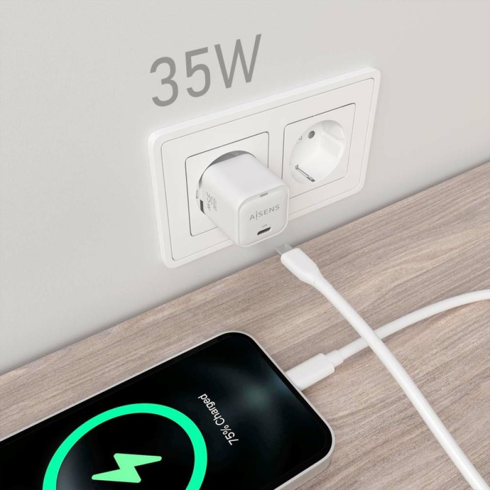 AISENS - Cargador GaN 35W, 1xUSB-C PD3.0 QC4.0, Blanco - ASCH-35W1P022-W