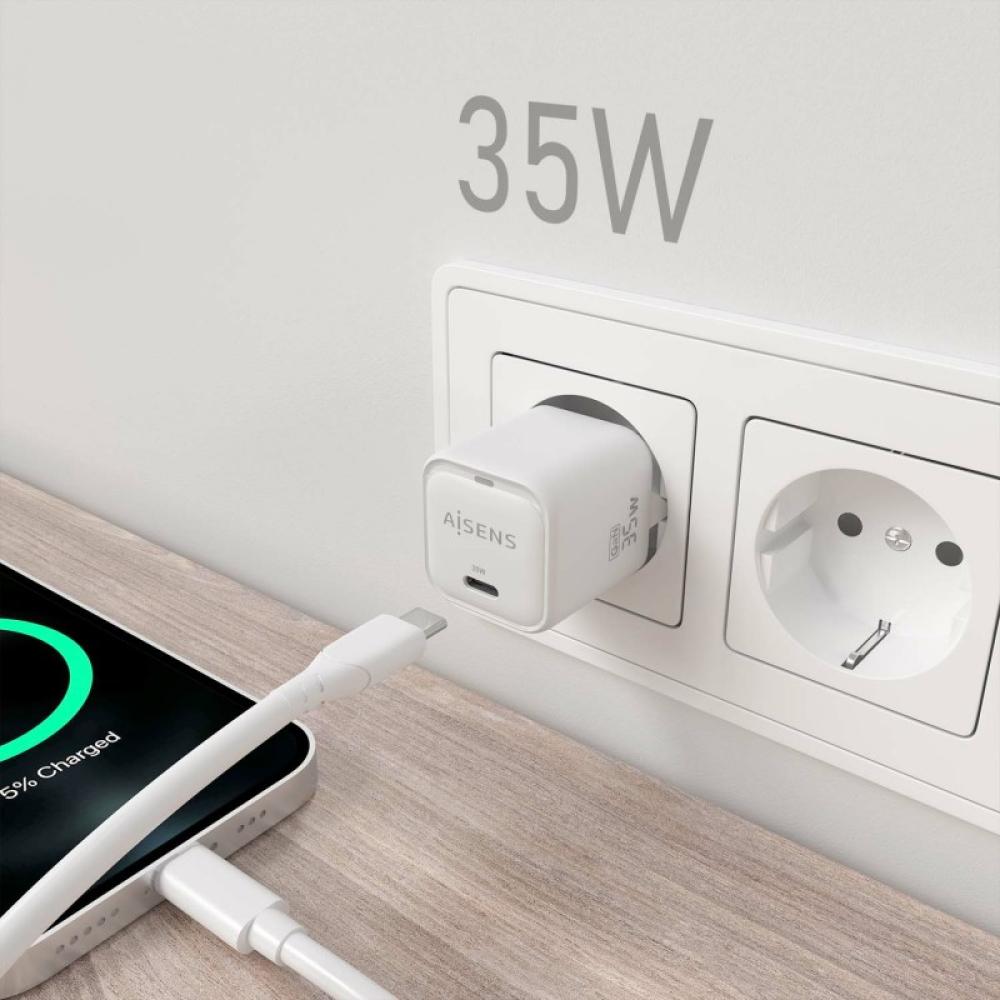 AISENS - Cargador GaN 35W, 1xUSB-C PD3.0 QC4.0, Blanco - ASCH-35W1P022-W