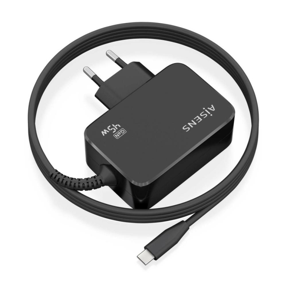 AISENS - Cargador GaN 45W PD3.0 1xUSB-C 1.8m, Negro