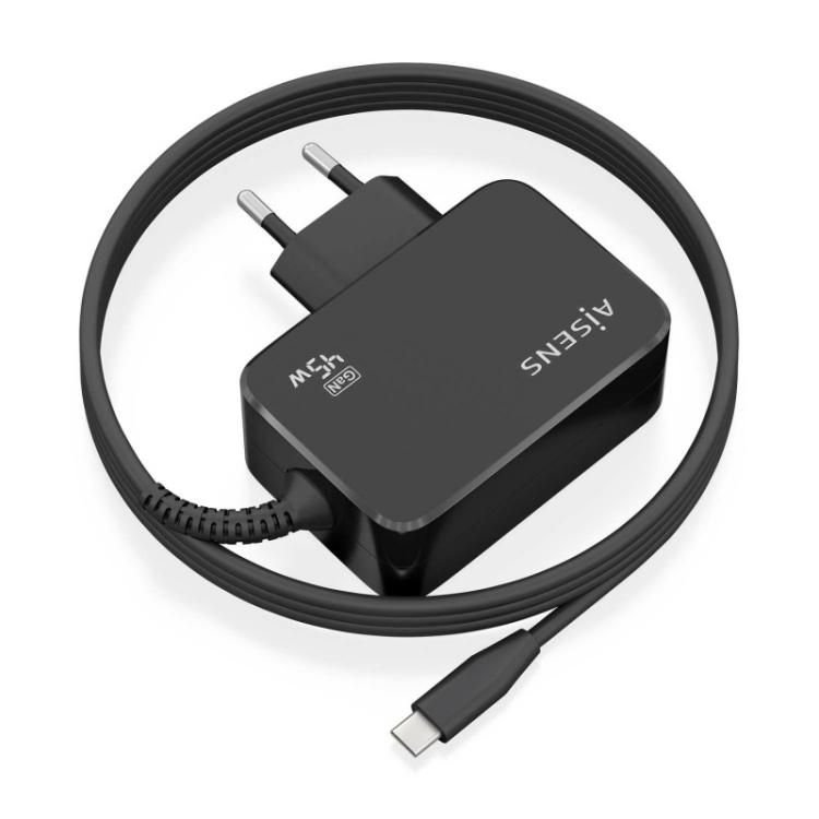 AISENS - Cargador GaN 45W PD3.0 1xUSB-C 1.8m, Negro